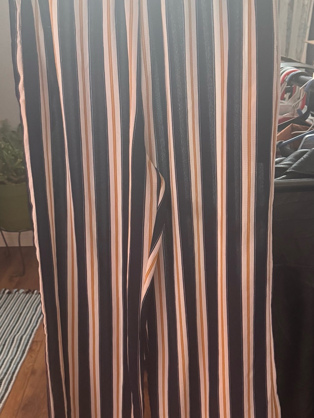 Speechless Black, White and Cream Vertical Stripe Wide-Leg Pants